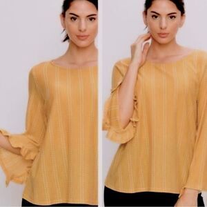Anthropologie W5 Concepts Swiss Dot Ruffle Bell Sleeve Goldenrod Blouse SZ L